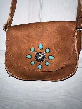 Mossimo Supply Co. Tan Crossbody with Turquoise Accent Concho